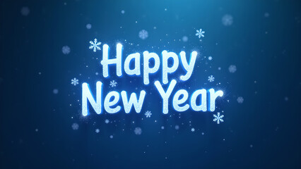 Happy New Year text with snowflakes. Concept of celebration, holiday, and winter.