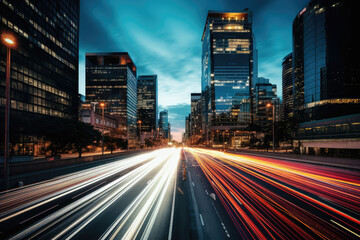 Fototapeta premium Twilight Cityscape with Gleaming Traffic Light Trails