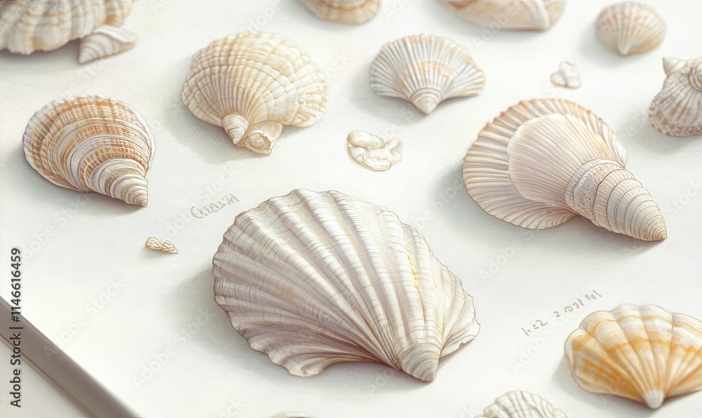 Wall mural Seashells arranged on a light surface.