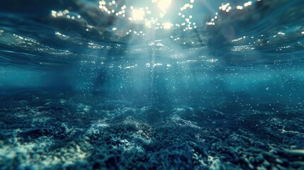 Obraz premium Underwater Serenity: Sunbeams Dance on Ocean Floor