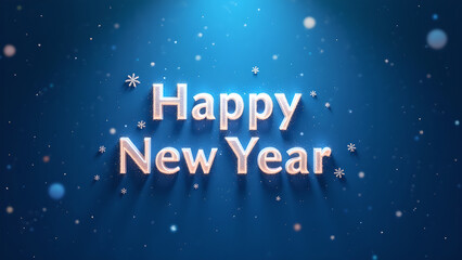 Happy New Year greeting on blue background with snowflakes. Concept of celebration and new beginnings.