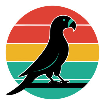 parot silhouerre on retro vintage background vector art illustration t-shirt design art