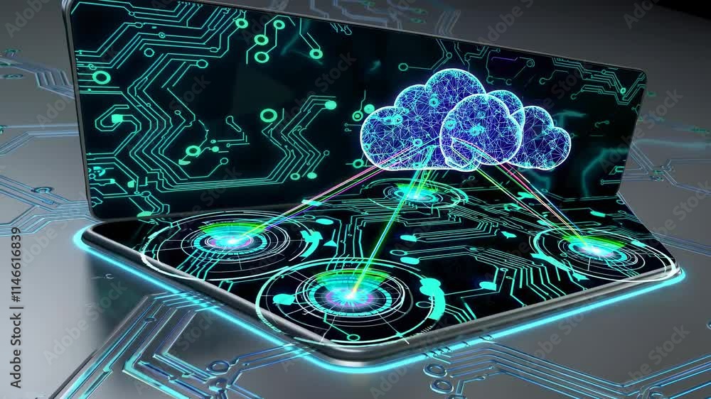 Poster exploring the role of cloud computing in modern technology and its impact on data management