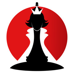 The chess queen silhouerre on retro vintage background vector art illustration t-shirt design art