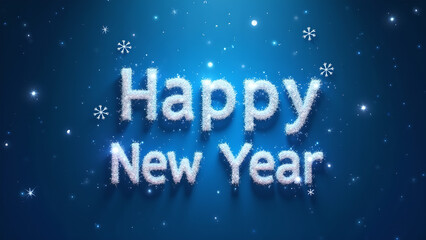 Happy New Year greeting with snow text effect. Concept of celebration, holiday, and winter.