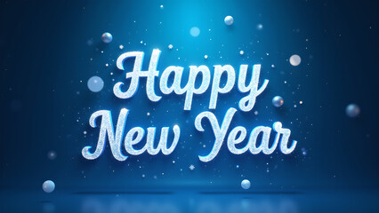 Happy New Year greeting on blue background. Concept of celebration and new beginnings.