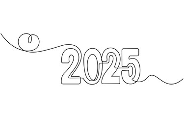 Hand drawn number lettering of 2025 in one line art style Happy New Year