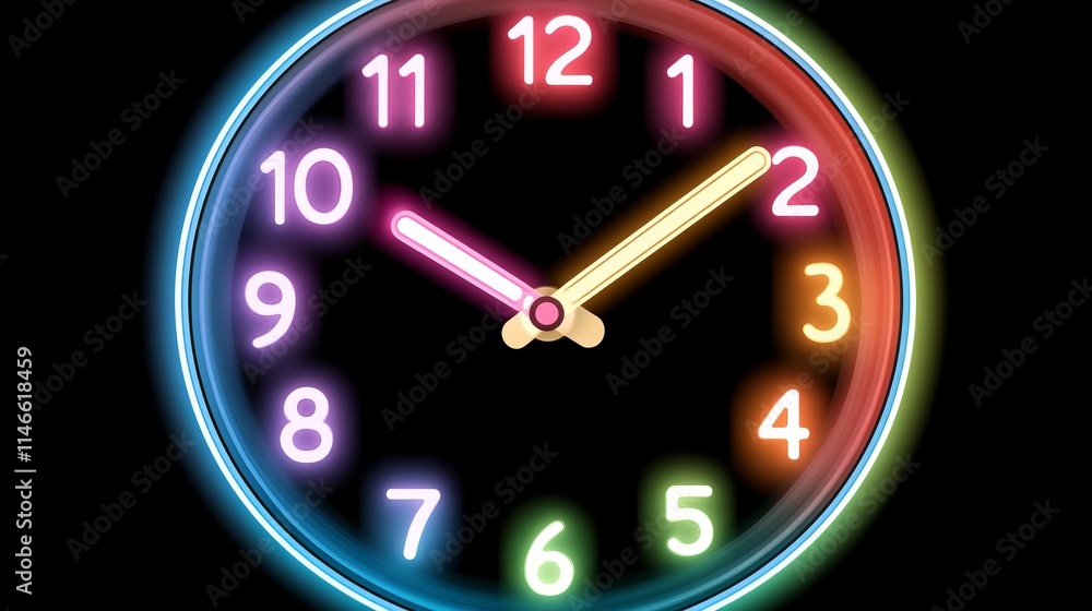 Poster neon clock face displaying the time