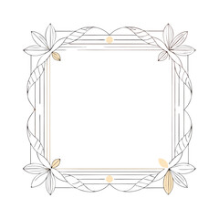 Decorative Square Frame Border with Geometric Lines and symmetrical floral pattern Vector Elements	