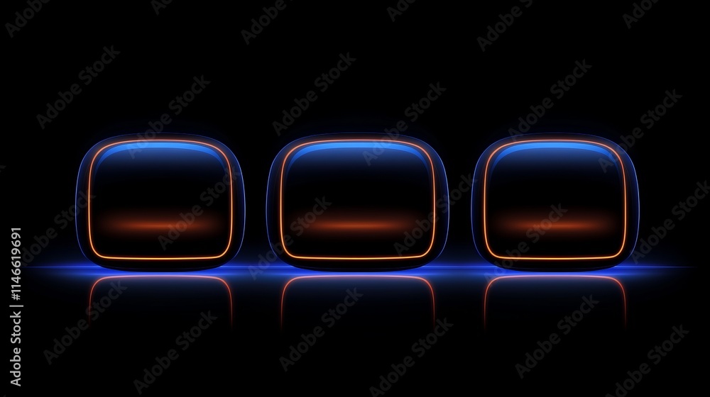 Poster neon glowing square interfaces digital display design