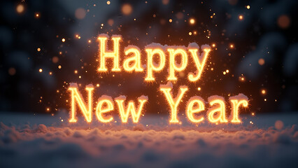 Happy New Year greeting with glowing text and bokeh. Concept of celebration, new beginnings, and winter holidays.