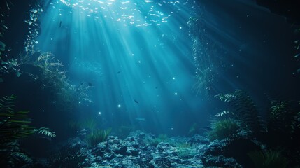 Obraz premium Sunbeams Illuminate Underwater World