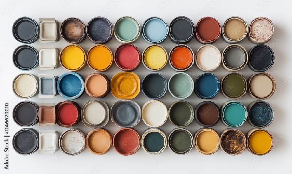 Poster a collection of paint jars in various colors arranged neatly.