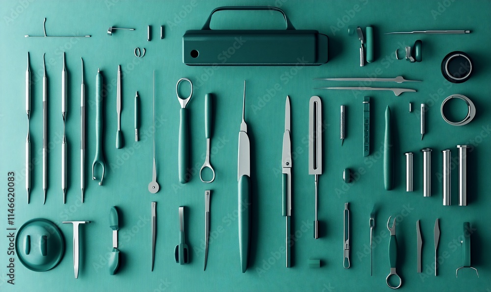 Poster a collection of precision tools arranged systematically for professional use.