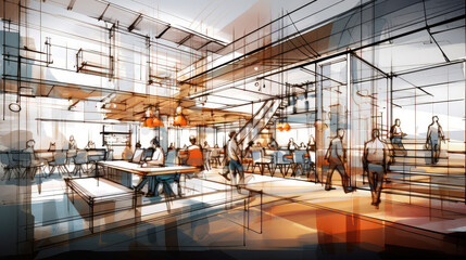 Fototapeta premium Modern Office Space Design Concept Sketch