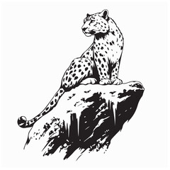 Snow leopard on the cliff stock image vector isolated on white background. © Istianah