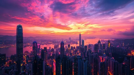 Fototapeta premium hong kong cityscape at sunset
