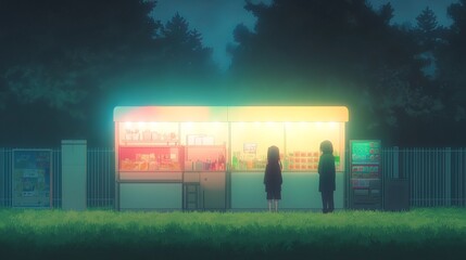 Nighttime Convenience Store Encounter Two Anime Girls