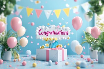 Text "Congratulations" , 3d rendering , mockup photoshop & style photo shop