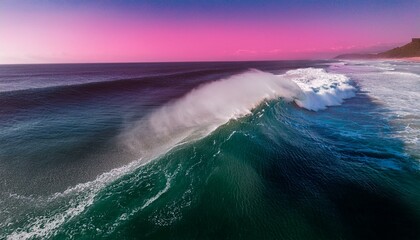Aerial view of a wave cresting with white foam. for surfers in the black and pin background