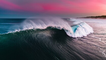 Aerial view of a wave cresting with white foam. for surfers in the black and pin background