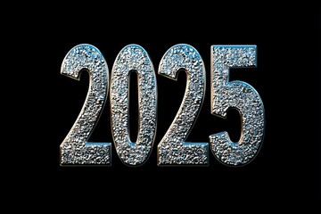 Bold digits display the year 2025 with a shimmering, textured surface. This design emphasizes a futuristic aesthetic, reflecting a new era with vibrant possibilities.