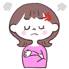 ぷんぷん怒る女性正面イラスト