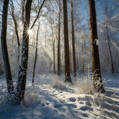 Fototapeta premium Winter magic: snowy landscapes, mountains, forests, frozen lakes, and cozy cabins — a fairytale of nature in every moment