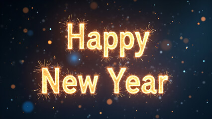 Happy New Year Celebration Text with Sparkle Effect. Concept of beginning, celebration, and new year.