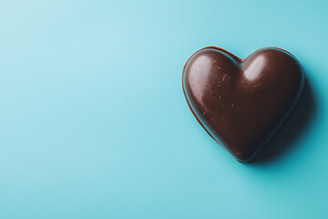 Chocolate heart on blue background