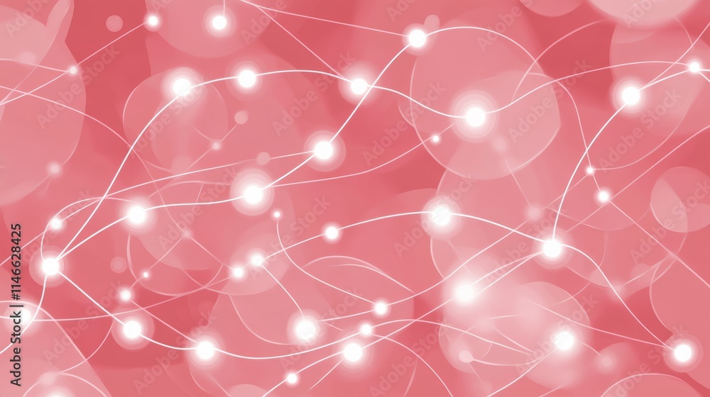 Poster pink abstract network of glowing nodes and lines