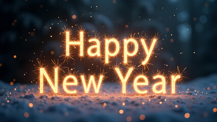 Happy New Year written with sparklers. Concept of celebration and new beginnings.