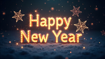 Happy New Year Celebration with Glowing Text and Snowflakes. Concept of Holiday and New Beginnings.
