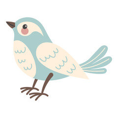 Cute spring blue bird hand drawn on white background