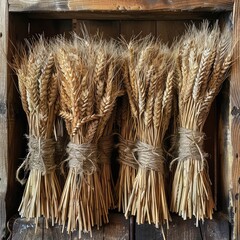 Rustic Wheat Bundles on Wooden Shelf
