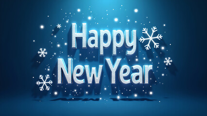 Happy New Year greeting with snowflakes and glowing particles. Concept of celebration and new beginnings.