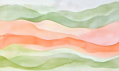 Obraz premium Abstract layered waves in soft green and peach colors.