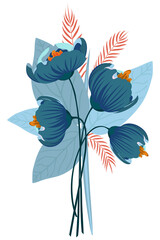 Abstract flowers and leaves bouquet, png format.