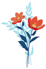 Abstract flowers and leaves bouquet, png format.