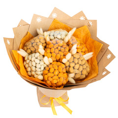 Decorative Food Bouquet with Flavored Crispy Coated Peanuts and Dried Flowers