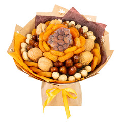 Dried Fruit and Nut Bouquet with Dates and Apricots in Orange Tones