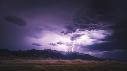 Fototapeta premium Purple Storm Over Sand Dunes and Mountains