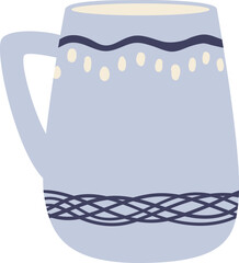 Light blue ceramic mug featuring decorative blue stripes and dots, creating a charming vessel for savoring warm beverages on cozy days filled with comfort and relaxation