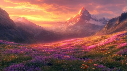 majestic sunset over alpine meadow