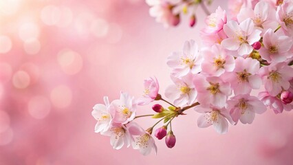 Obraz premium Delicate pink blossoms in soft focus against a pastel background, capturing the beauty of spring's arrival.