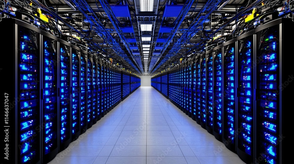 Poster a cutting-edge bitcoin and crypto mining facility with a major data center, where sophisticated serv
