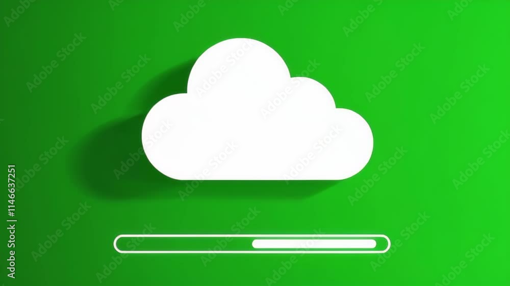 Poster cloud storage progress indicator shown on vibrant green background while syncing files and data for 