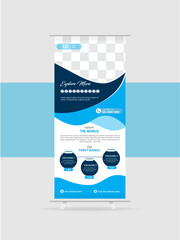 Creative travel vacation Roll Up stand banner design template. Vector illustration design. Display and editable design.