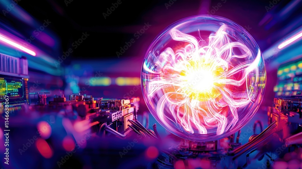 Aufkleber a glowing sphere symbolizing a fusion reaction in a visually striking representation.
