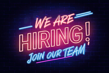 We are hiring join our team announcement lettering banner, poster. Hiring recruitment open vacancy template design. hring logo, sticker, label, badge.